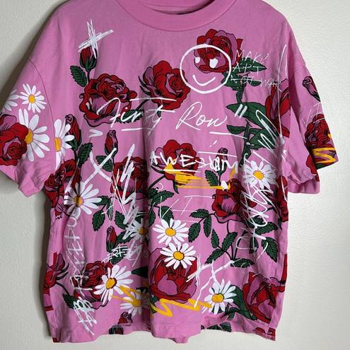 The Row First colorful floral roses daisy pink shirt size large