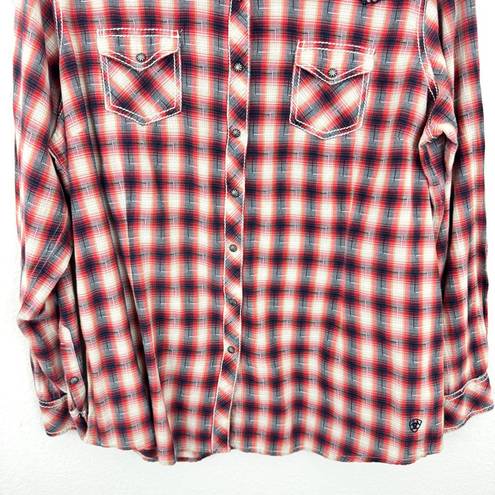 Ariat  Women's Real Marvelous Cotton Western Plaid Snap Front Shirt Red Size XXL