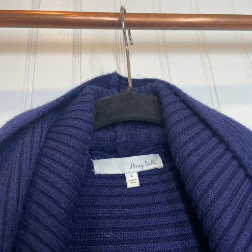 Honey Belle  Women’s Navy Blue Ribbed knit Hooded Pocket Cardigan Size L