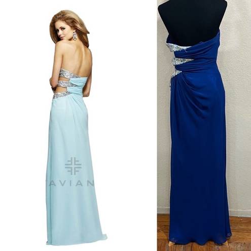 Faviana NWT NEW  7304 blue strapless cutout beaded prom dress