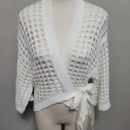 W By Worth  white open weave wrap cardigan size medium