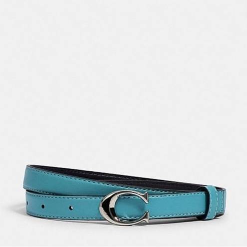 Coach NWT  Signature Buckle Belt~size Small 18mm Silver Aqua Blue.