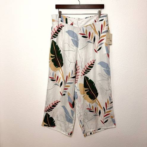 Cynthia Rowley  100% Linen Tropical Print Wide Leg Crop Pants plus Size 1X NWT