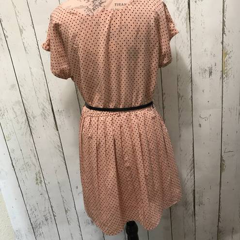 Bordeaux  Los Angeles lightweight dress in peach and black polka dots.  W/belt L