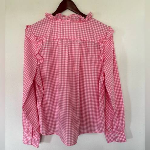 Tommy Hilfiger  Pink White Ruffle Gingham Button Up Blouse Women’s Size XL Plaid