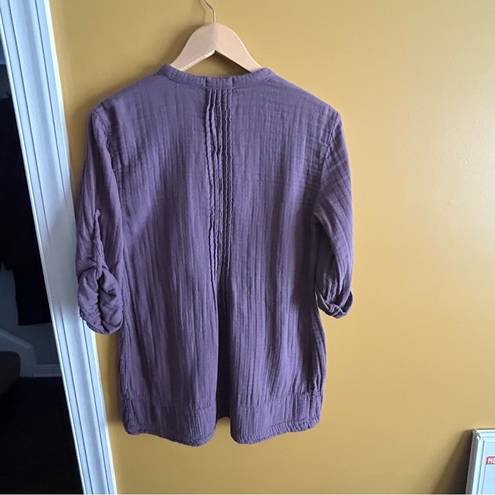 CP Shades  ladies V neck peplum lagenlook deep purple roll tab tunic size XS