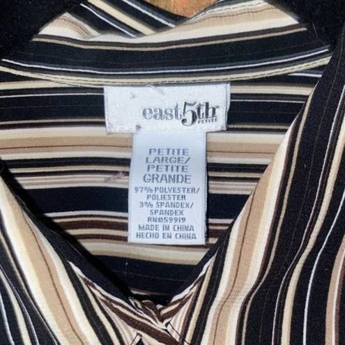 East 5th East Fifth Black Brown Tan Striped Button Down Shirt Women's Size Large Petite