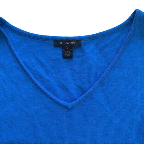 St. John  Blue V Neck Top Sleeveless Tank Sweater Knit Wool Blend Size Large