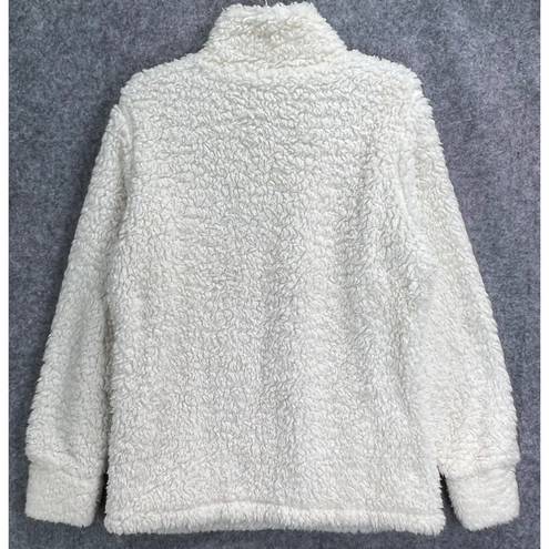 Weatherproof  Vintage Womens Faux Sherpa Pullover Sweater S Cream Chevron 1/4 Zip