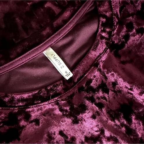 Z Supply  Crushed Velvet Ruffle Sleeve Blouse Crop Knit Top Maroon S