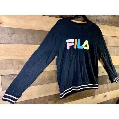 FILA Original VintageFila Black Pastel Spell Out Logo Pullover Crew Neck Stri…