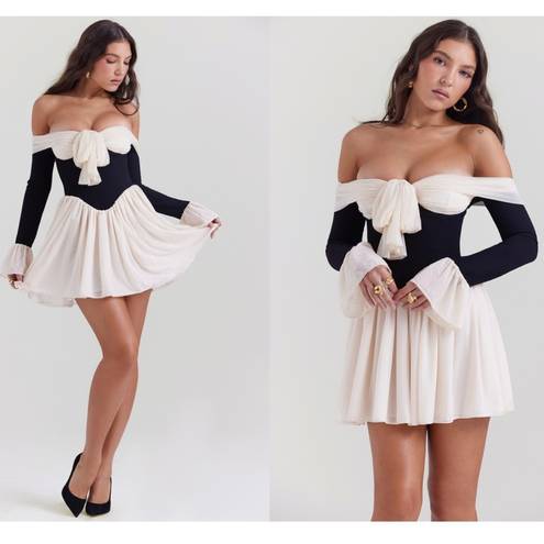 House Of CB  'Alana' Black & Cream Off Shoulder Dress NWOT size L Fuller