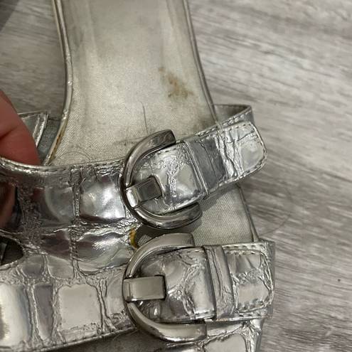 Stuart Weitzman  Silver Metalic Double Buckle Strap Slide Sandals 5.5