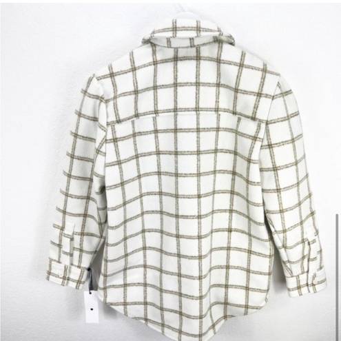 Treasure & Bond  Plaid But ton Down Carson Pane Boxy Shacket Ivory XS NWT