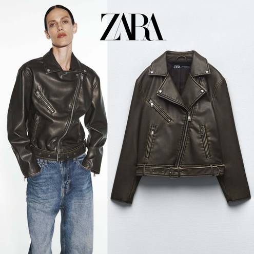 ZARA jacket bikerdistressed oversize casual faux leather