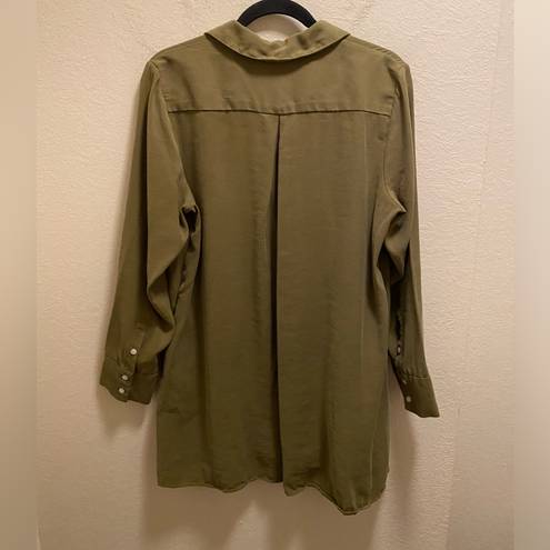 Natori  Green Sanded Twill Long Sleeve Button Front Tunic Size S