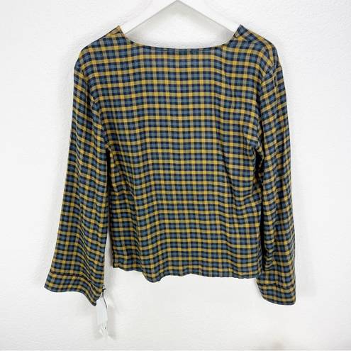 Treasure & Bond  Deep V-neck Blouse Plaid Yellow Navy Size Small S NWT