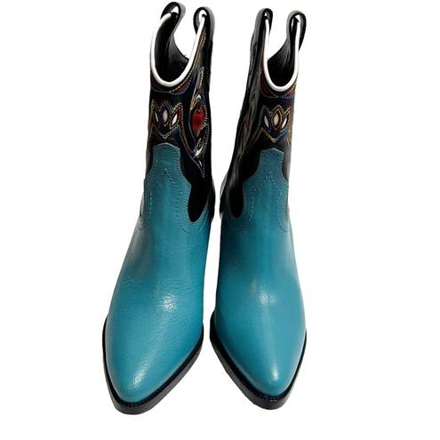 Polo  Ralph Lauren Blue Leather Western Cowboy Boots  Heart Teal multi vachetti 6