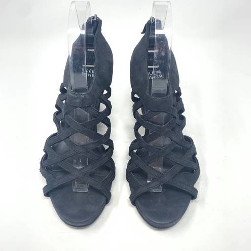 Eileen Fisher  Caged Lattice Wedge Sandals Black