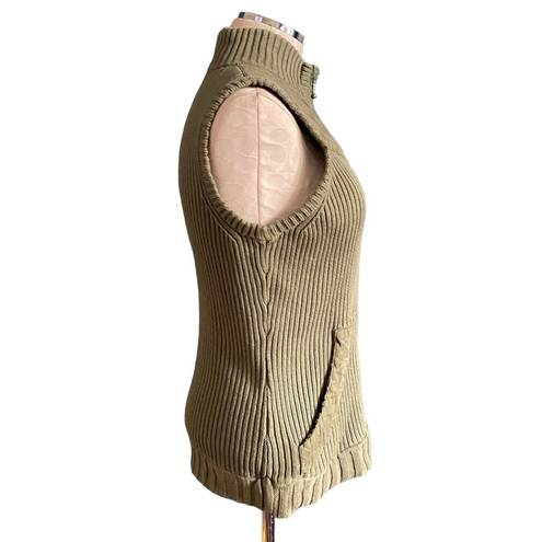 Woolrich  Women’s Olive Green Knit Quilted Sleeveless Zip Up Vest Size Medium