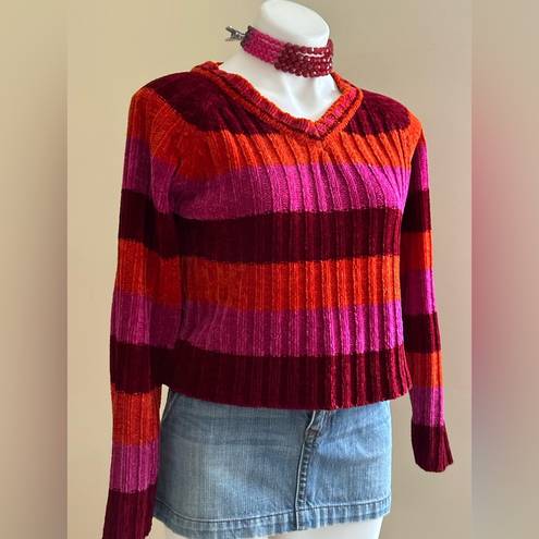 Energie Sweater Stripes Bright Red,Pink, & Orange V Neck SZ M Great Cond