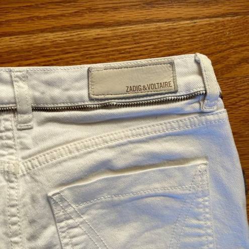 Zadig & Voltaire EUC  Stud Jeans‎ Women 26 White Elios Spikes Boyfriend Crop