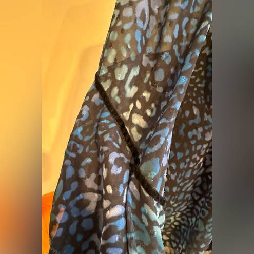 Laundry by Shelli Segal   Blue Cheetah Chiffon Sheer Mini Dress Tie On Neck