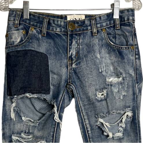 One Teaspoon  Trashed Free Birds Jeans Blue Acid Wash Highly Destroyed SAMPLE