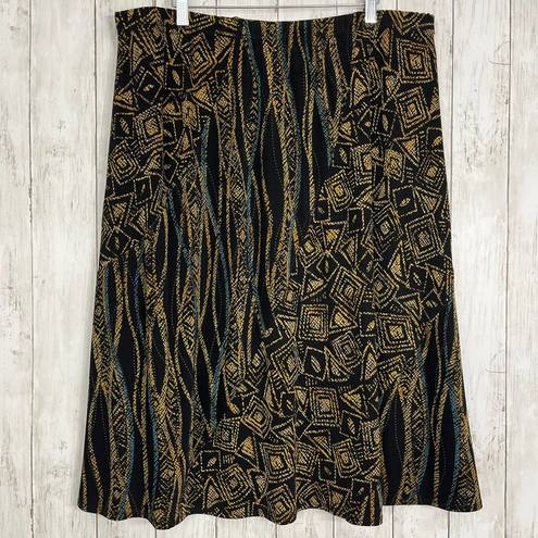 Coldwater Creek Vintage  Stretchy Midi Abstract Skirt Black Gold Blue