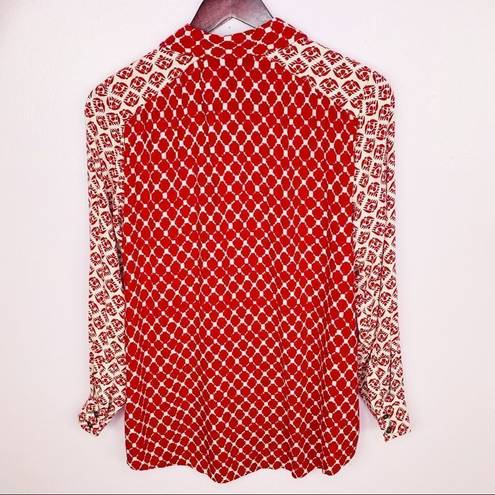 Style & Co . Dual Geometric Print Button Front Shirt Red Cream Petite Small