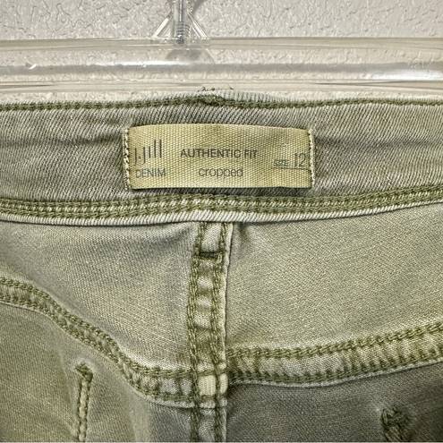 J.Jill  Denim Jeans Womens 12 Olive Green Cropped Authentic Fit Fringe Hem