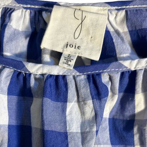 Joie  Gingham Crop Ruffle Women’s Navy White Tank Top/Sz L Never Worn. EUC