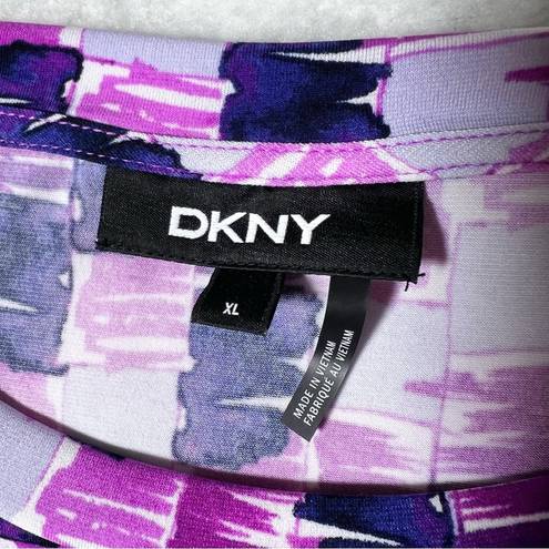 DKNY  Pink Abstract Front Twist Knot Short Sleeve Blouse