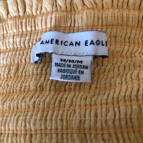 American Eagle AE Maize Yellow Wrap Mini Dress Sz. M Smocked Back Ruffle Hem