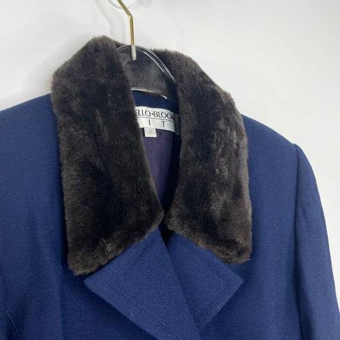 Vintage Blue Noviello 1990s  Blazer Jacket with Fur Collar Formal Twee Small