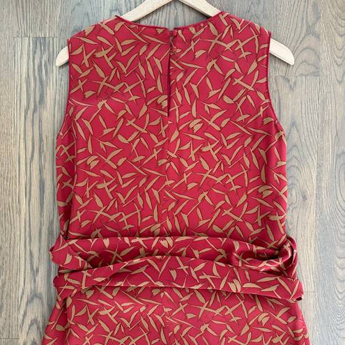 Doncaster Vintage 100% Silk Sleeveless Tie Waist Dress in Red and Khaki Size 8