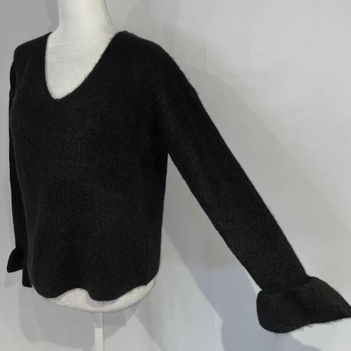 VERO MODA New  Ruffle Cuff Sweater Long Sleeve V-Neck Pullover Black