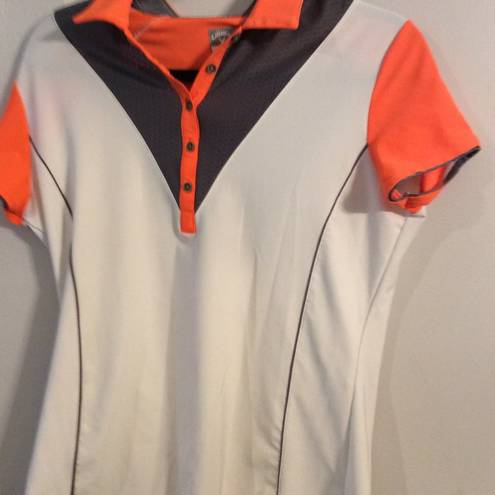 Callaway Golf  womens short sleeve polo Medium M gray neon orange white opti dri