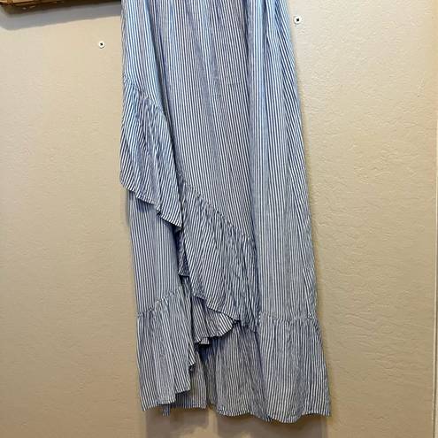 Sans Souci  High Low Ruffled off shoulder Maxi Dress Blue White Stripe m