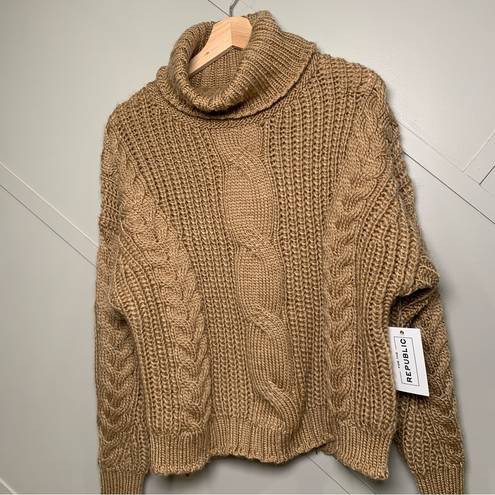 FOR THE REPUBLIC  Brown Chunky Cable Knit Turtleneck Sweater Size Large