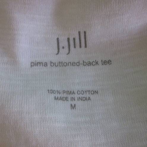 J.Jill  Pima White Cotton Buttoned Back Tee Sz M