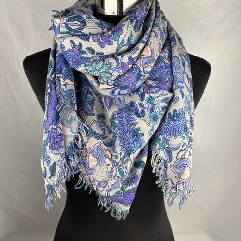 Edge All That Glitters Lightweight Large Square Scarf Floral Peacocks Fringe 