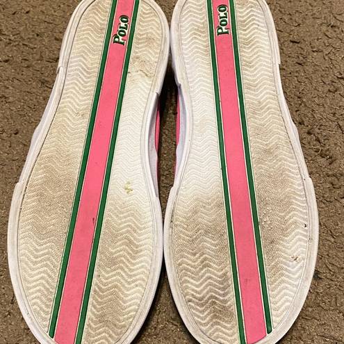 Polo Womens PRL  Ralph Lauren Pink Green Spinnaker Repeat Pony Boat Shoes Flats 6