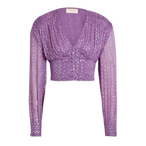 Rococo  Sand Button-Embellished Metallic Georgette Blouse in Purple/Gold