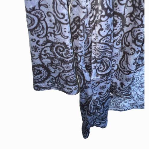 Carole Hochman Grayish Blue w Black Paisleys/Flowers Soft Stretchy Cardigan Women Large