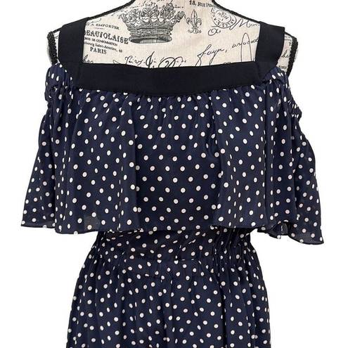 Jason Wu  GREY Navy and White Polka Dot Off Shoulder Ruffle Fit and Flare Dress S