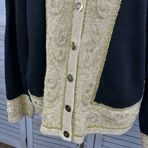 Dress Barn  Vintage 80's Cardigan Sweater Black & Gold Beaded-Large