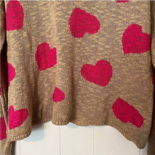 Beach Riot  Sandy Hearts Pullover Sweater Knit Tan Pink  XS