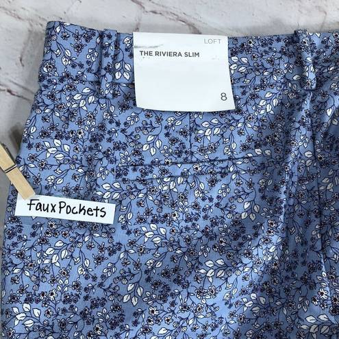 The Loft  Womens Pants Sz 8 The Riviera Slim Blue Floral Crop Cropped Ankle Mid Rise