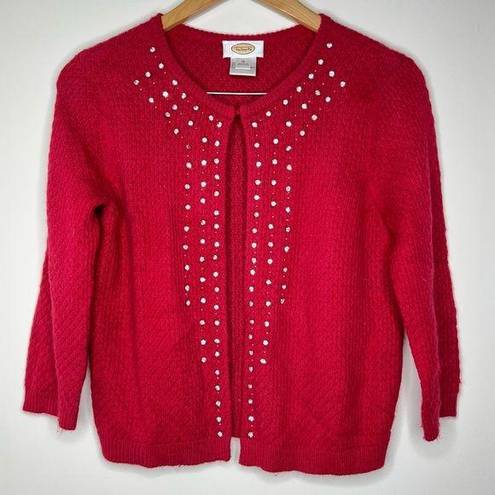 Talbots  Cardigan Sweater Open Front w/ Top Clasp Bling Size Medium Dark Red